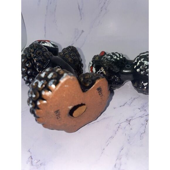 Vintage Redware Kitschy Japan Poople with 2 Puppies on a chain Brown Clay MCM - Picture 7 of 7